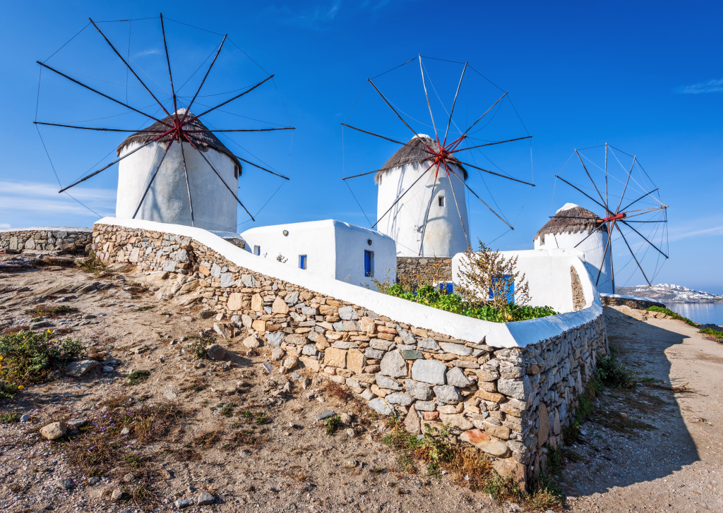 Mykonos Windmills, Cyclades, Greece jigsaw puzzle in Puzzle of the Day puzzles on TheJigsawPuzzles.com