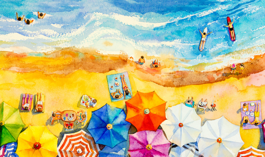 Tropical Beach Watercolor jigsaw puzzle in Puzzle of the Day puzzles on TheJigsawPuzzles.com