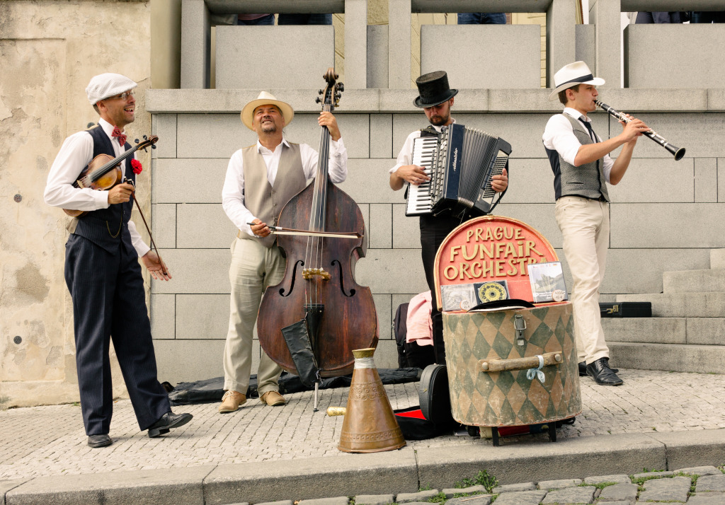 Street Quartet in Prague, Czech Republic jigsaw puzzle in People puzzles on TheJigsawPuzzles.com