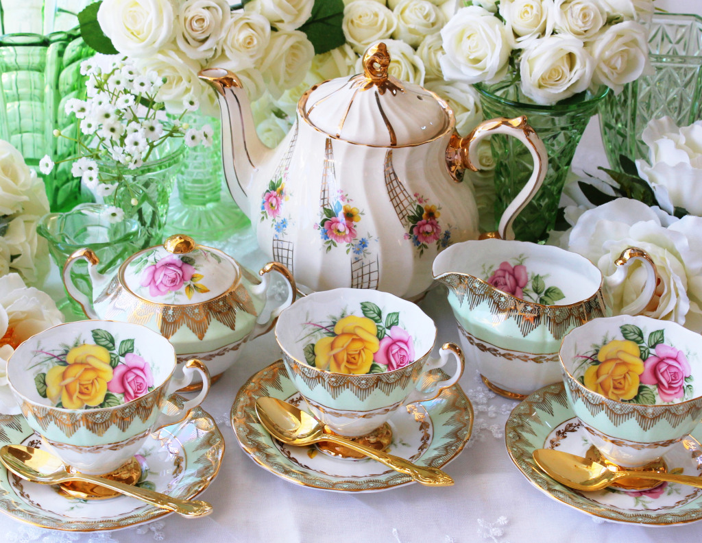 Vintage Tea Set jigsaw puzzle in Puzzle of the Day puzzles on TheJigsawPuzzles.com