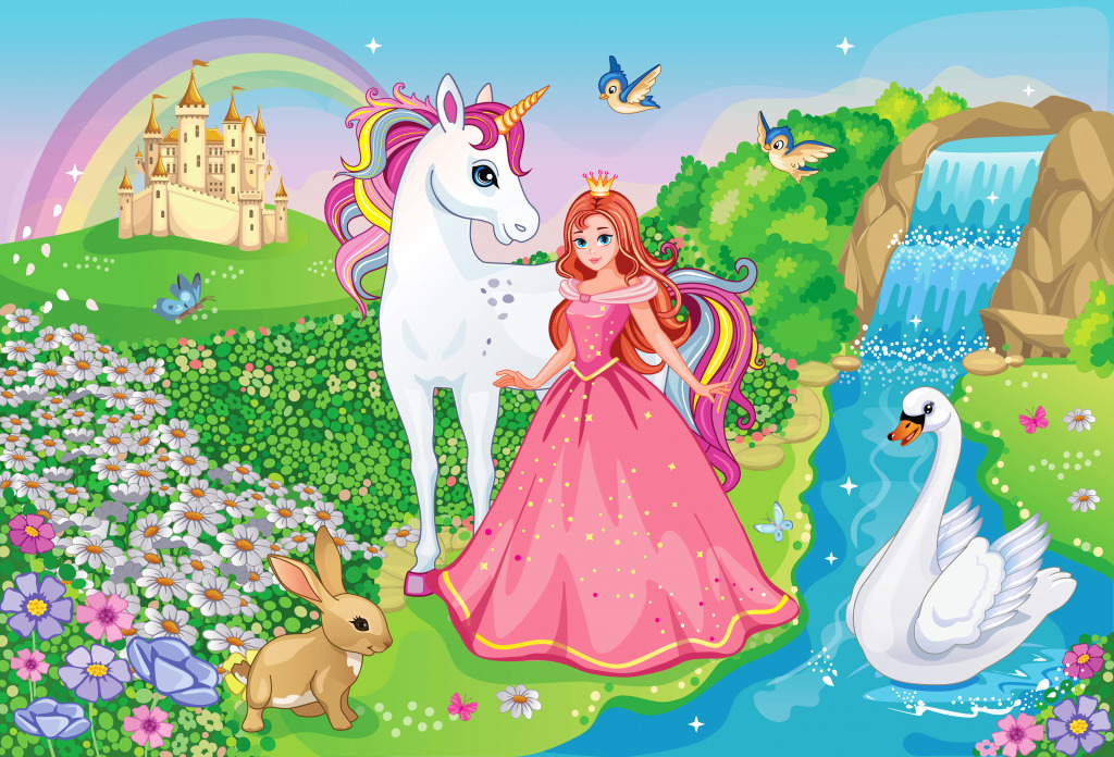 Fairytale Princess and White Unicorn jigsaw puzzle in Kids Puzzles puzzles on TheJigsawPuzzles.com