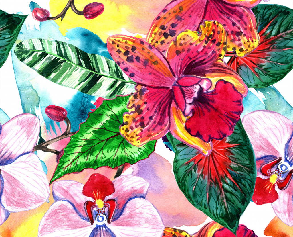 Tropical Flower Watercolor jigsaw puzzle in Flowers puzzles on TheJigsawPuzzles.com