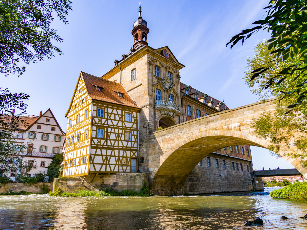 Old Town Hall on the Bridge, Bamberg, Germany jigsaw puzzle in Bridges puzzles on TheJigsawPuzzles.com