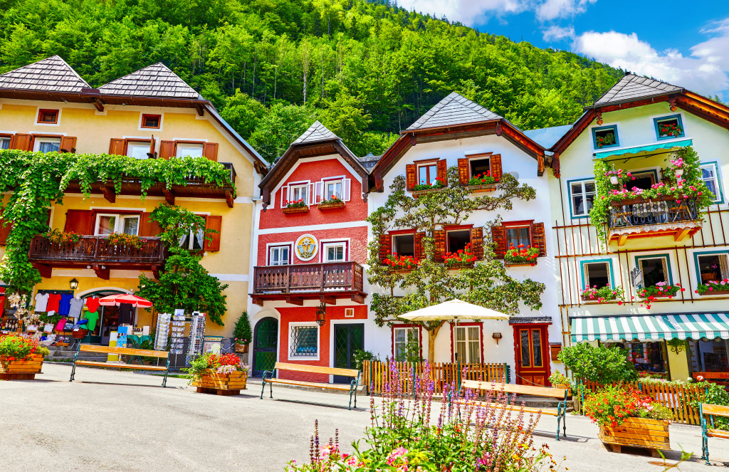 Market Square in Hallstatt, Austria jigsaw puzzle in Street View puzzles on TheJigsawPuzzles.com