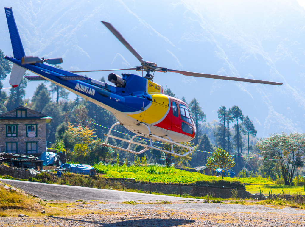Rescue Helicopter, Lukla Airport, Himalayas jigsaw puzzle in Aviation puzzles on TheJigsawPuzzles.com