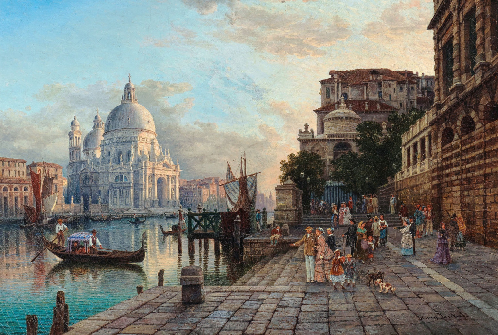 Venice, Cafe Giardino with Santa Maria della Salute jigsaw puzzle in Piece of Art puzzles on TheJigsawPuzzles.com