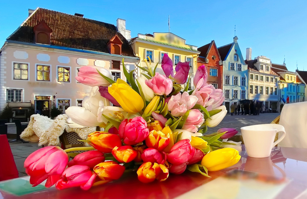 Street Cafe in Tallinn, Estonia jigsaw puzzle in Flowers puzzles on TheJigsawPuzzles.com