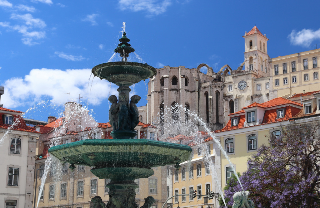Rossio Square, Lisbon, Portugal jigsaw puzzle in Waterfalls puzzles on TheJigsawPuzzles.com