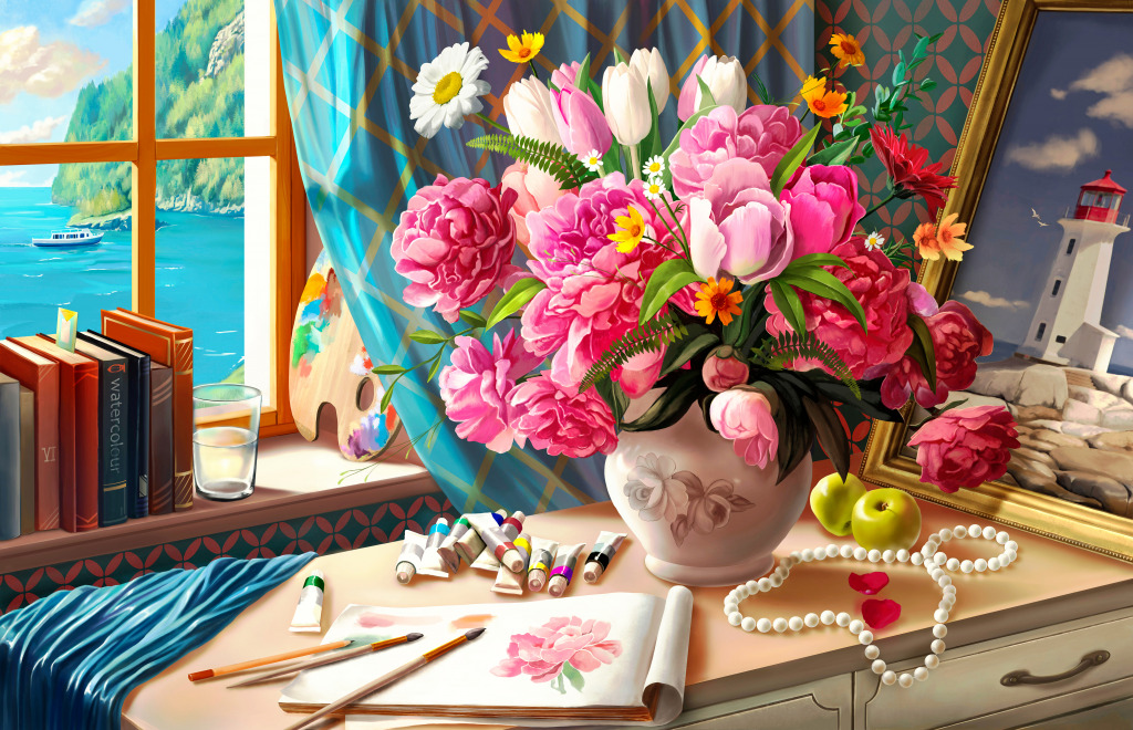 Still Life with Peonies jigsaw puzzle in Puzzle of the Day puzzles on TheJigsawPuzzles.com