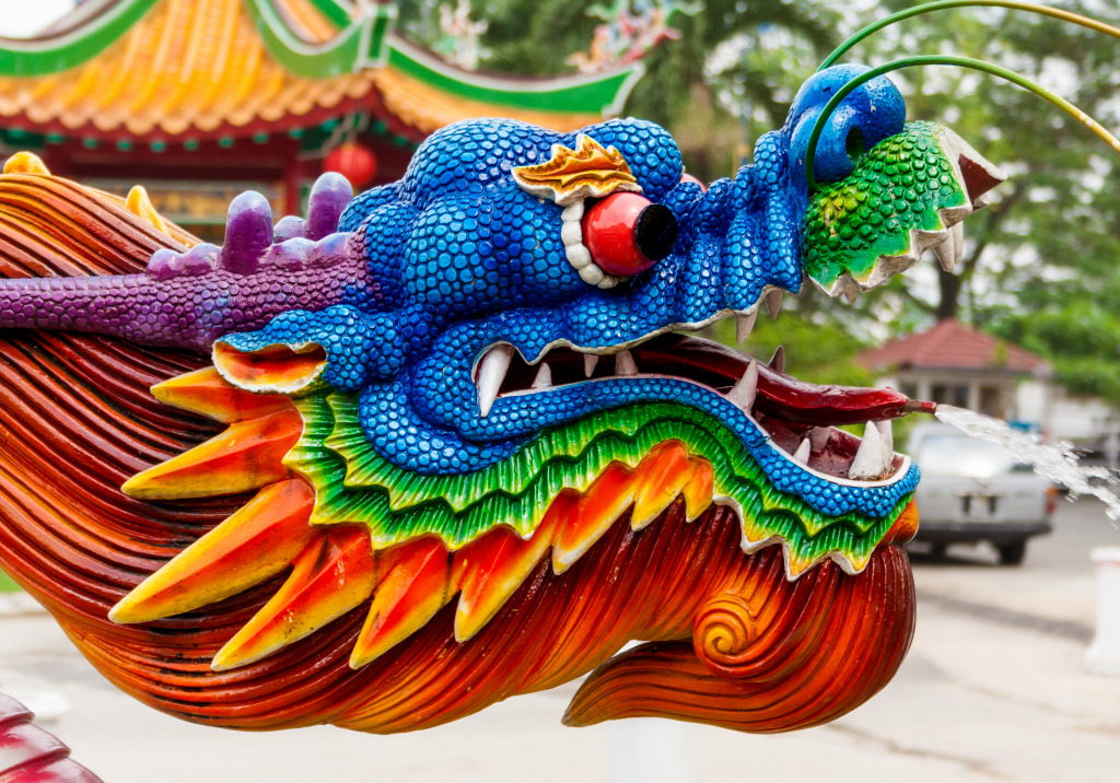 Water Spraying Dragon at A Chinese Temple jigsaw puzzle in Macro puzzles on TheJigsawPuzzles.com