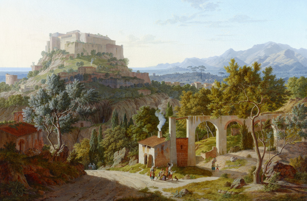 Landscape with the Castle of Massa di Carrara jigsaw puzzle in Piece of Art puzzles on TheJigsawPuzzles.com