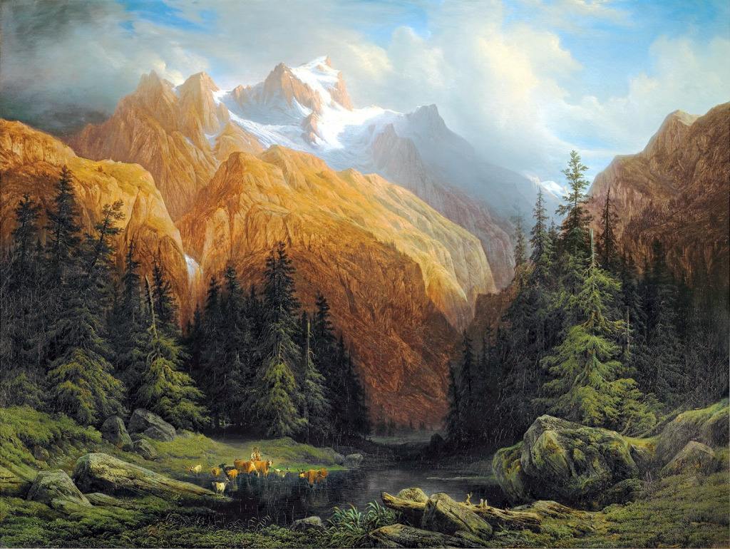 View of Rosenlaui, Wellhorn and Wetterhorn jigsaw puzzle in Piece of Art puzzles on TheJigsawPuzzles.com