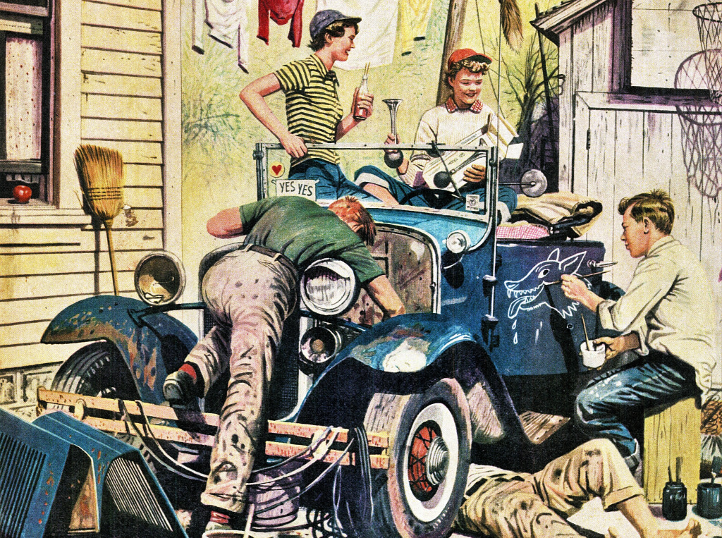 Workin' on the Jalopy, 1950 jigsaw puzzle in Cars & Bikes puzzles on TheJigsawPuzzles.com
