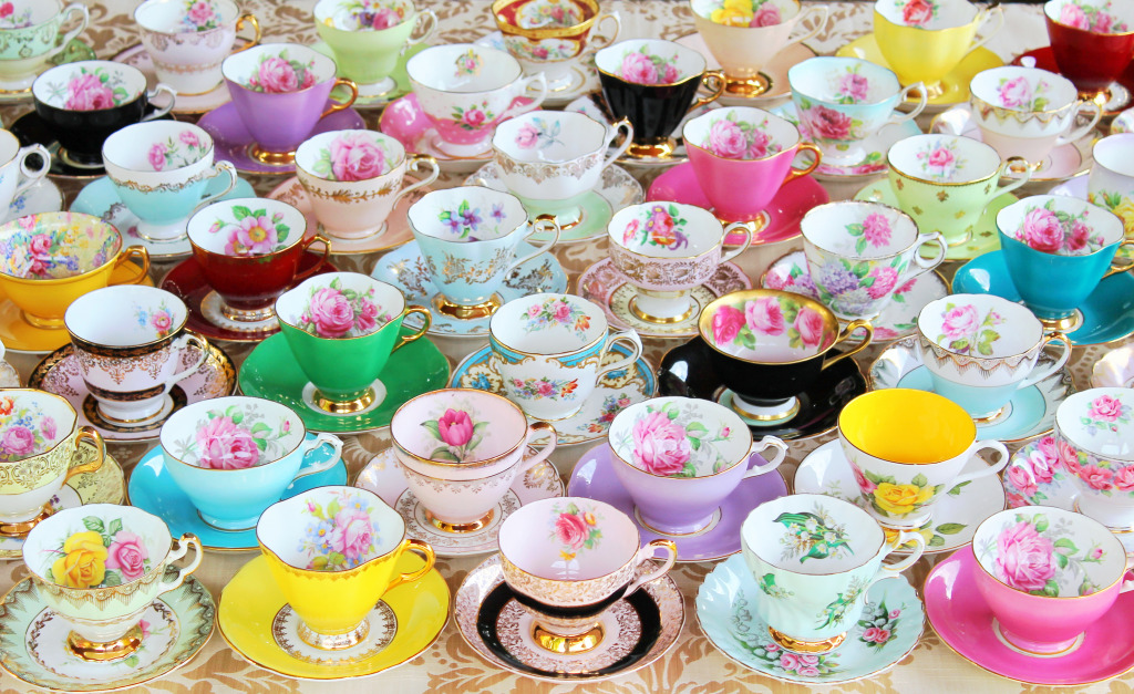 Vintage Tea Cups and Saucers jigsaw puzzle in Puzzle of the Day puzzles on TheJigsawPuzzles.com