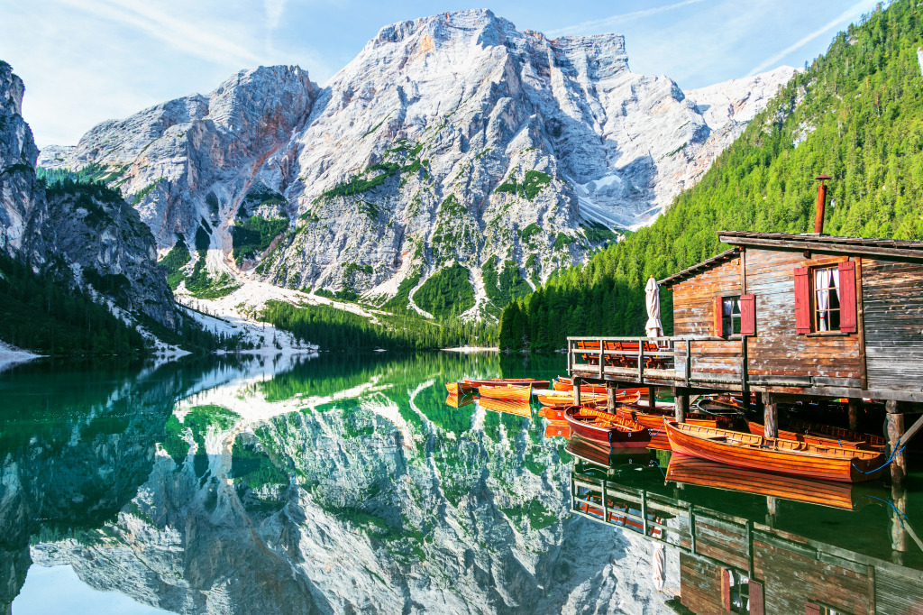 Braies Lake, Italian Alps jigsaw puzzle in Puzzle of the Day puzzles on TheJigsawPuzzles.com