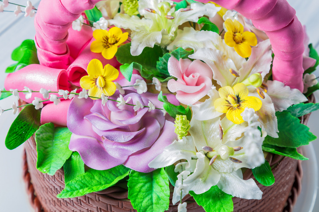 Flower Basket Cake jigsaw puzzle in Flowers puzzles on TheJigsawPuzzles.com