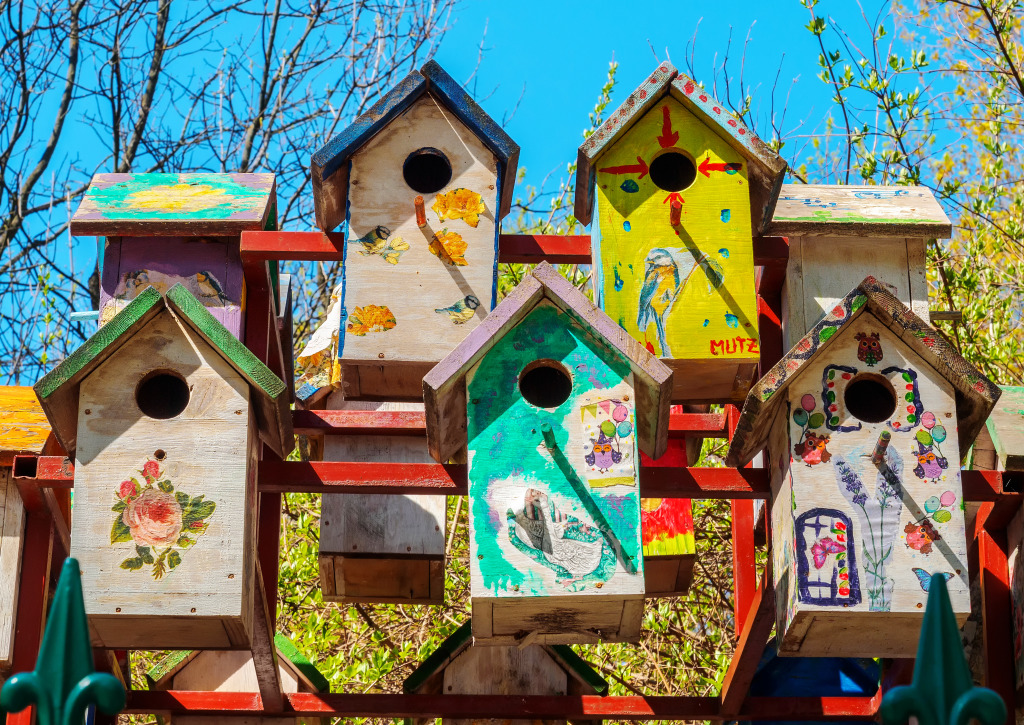 Birdhouses in the Park jigsaw puzzle in Puzzle of the Day puzzles on TheJigsawPuzzles.com
