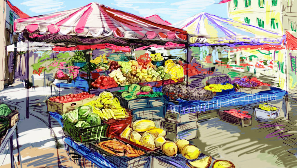 Fruit Stalls at the Market jigsaw puzzle in Fruits & Veggies puzzles on TheJigsawPuzzles.com
