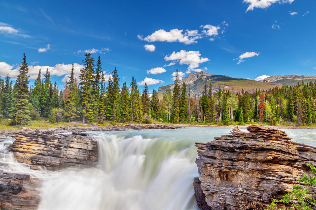 Athabasca Falls, Jasper National Park jigsaw puzzle in Waterfalls puzzles on TheJigsawPuzzles.com