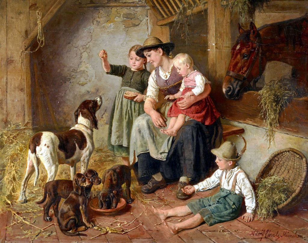 Mother and Child in a Stable jigsaw puzzle in Puzzle of the Day puzzles on TheJigsawPuzzles.com