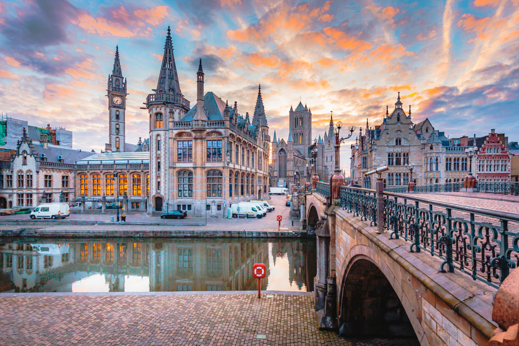 Historic City Center of Ghent, Belgium jigsaw puzzle in Bridges puzzles on TheJigsawPuzzles.com