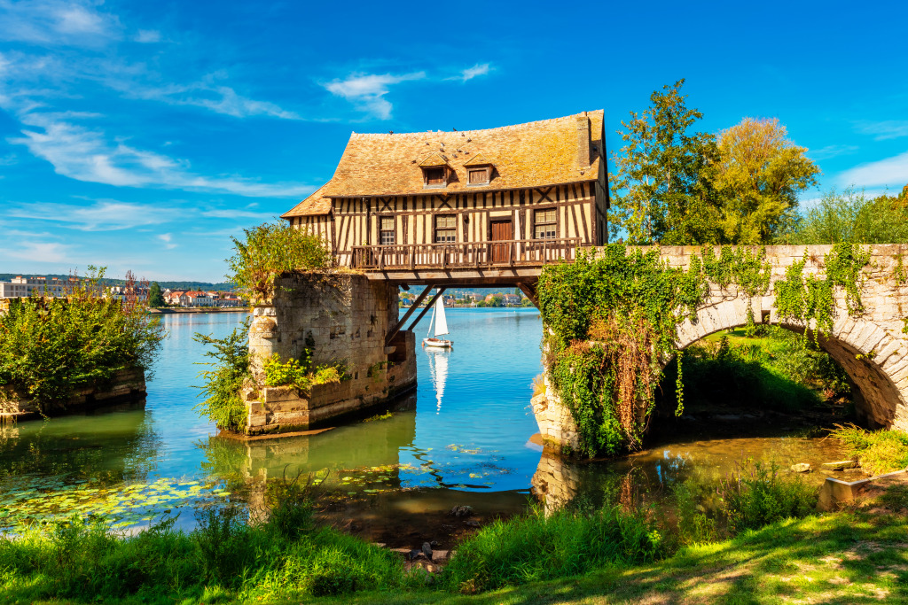 Old Water Mill in Vernon, Normandy, France jigsaw puzzle in Bridges puzzles on TheJigsawPuzzles.com