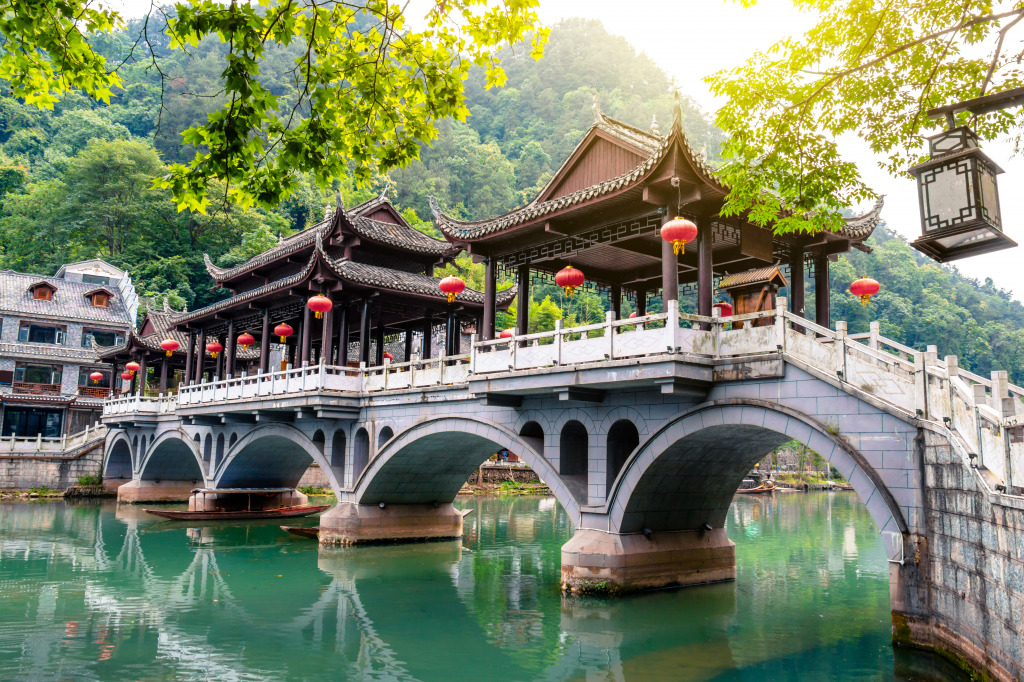 Old Bridge and Town of Fenghuang, China jigsaw puzzle in Bridges puzzles on TheJigsawPuzzles.com