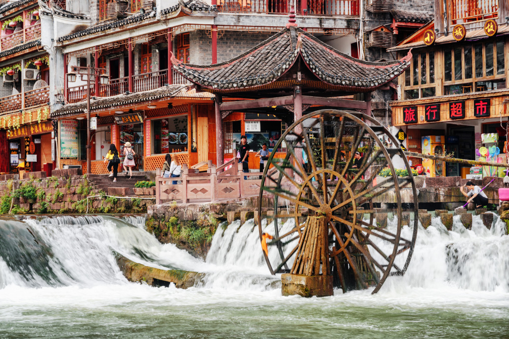 Water Wheel in Fenghuang, China jigsaw puzzle in Waterfalls puzzles on TheJigsawPuzzles.com