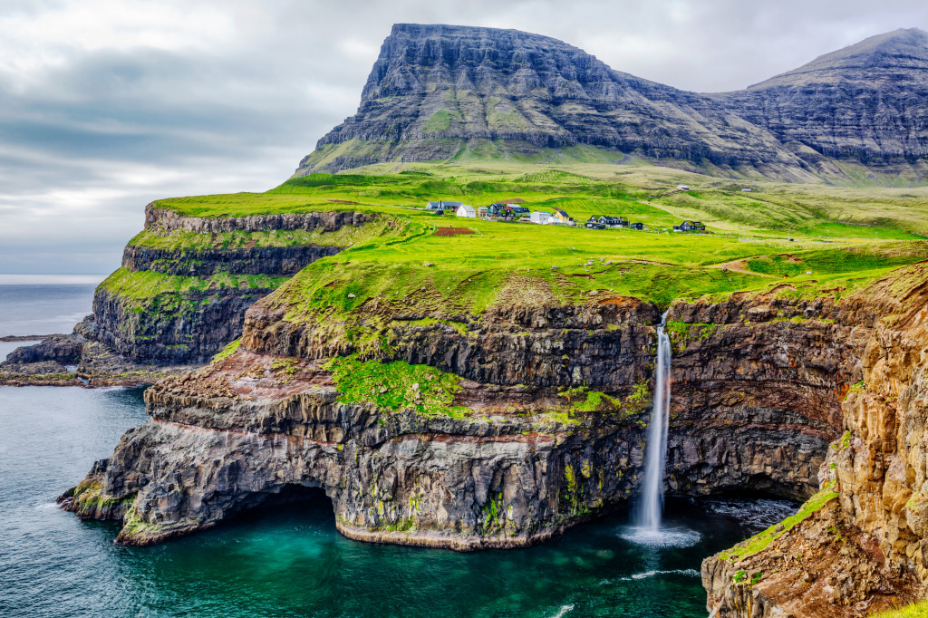 Vagar Waterfall, Faroe Islands, Denmark jigsaw puzzle in Waterfalls puzzles on TheJigsawPuzzles.com