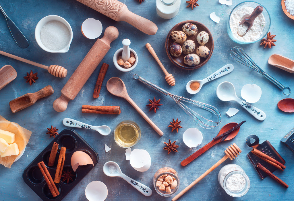 Baking Tools and Ingredients jigsaw puzzle in Food & Bakery puzzles on TheJigsawPuzzles.com
