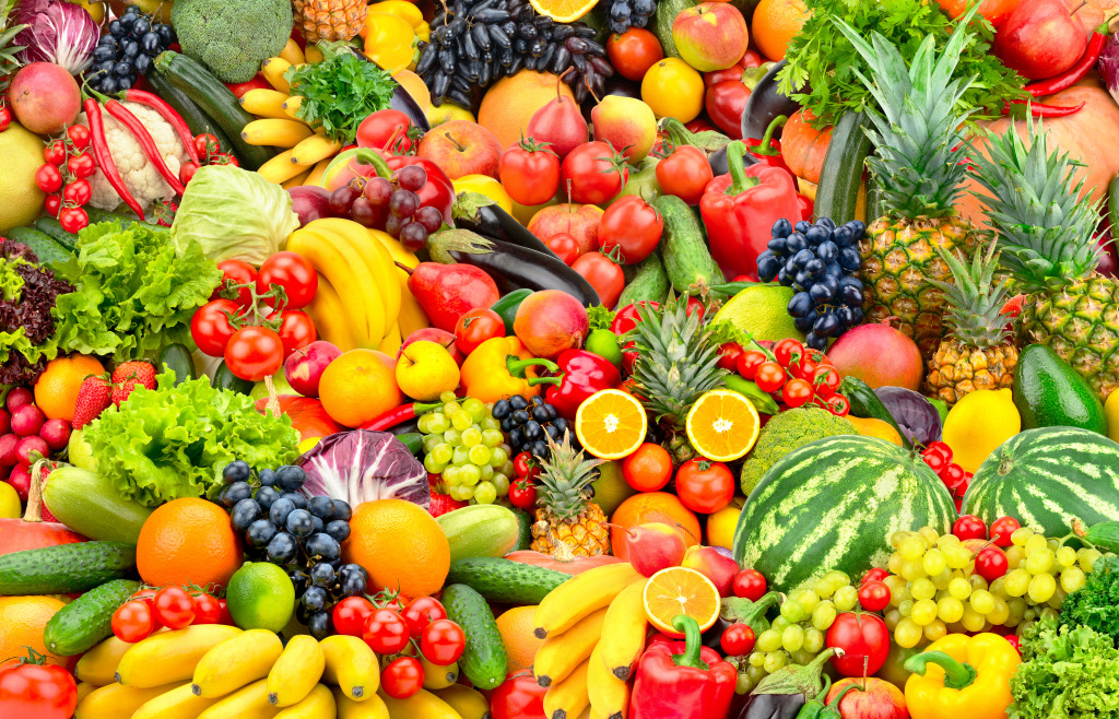 Assorted Fresh Fruits and Vegetables jigsaw puzzle in Fruits & Veggies puzzles on TheJigsawPuzzles.com