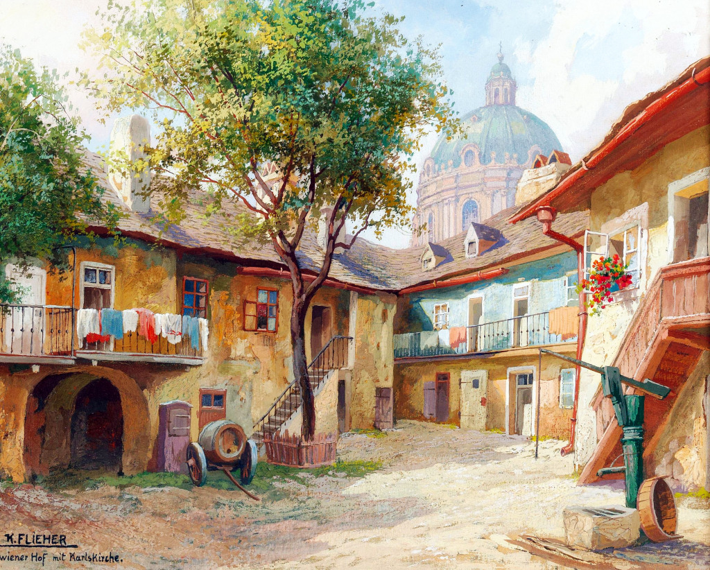Alt Viennaer Hof with Karlskirche jigsaw puzzle in Piece of Art puzzles on TheJigsawPuzzles.com