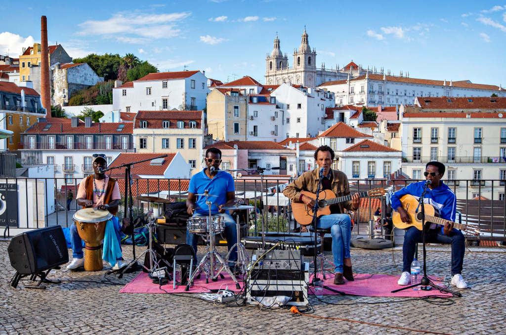 Street Music Band in Lisbon, Portugal jigsaw puzzle in People puzzles on TheJigsawPuzzles.com