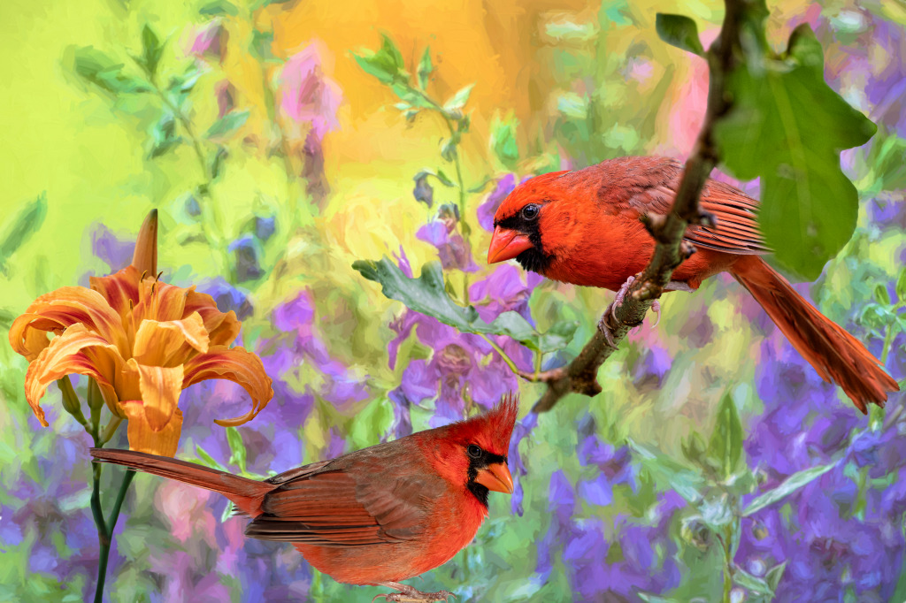 Northern Cardinals jigsaw puzzle in Animals puzzles on TheJigsawPuzzles.com