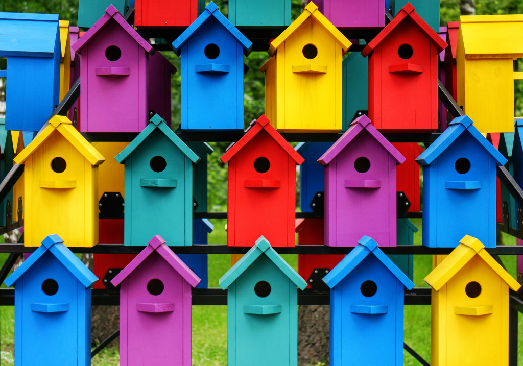 Colorful Birdhouses jigsaw puzzle in Puzzle of the Day puzzles on TheJigsawPuzzles.com