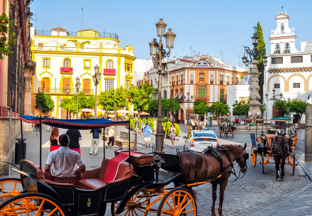 Horse Carriages in Seville, Spain jigsaw puzzle in Puzzle of the Day puzzles on TheJigsawPuzzles.com