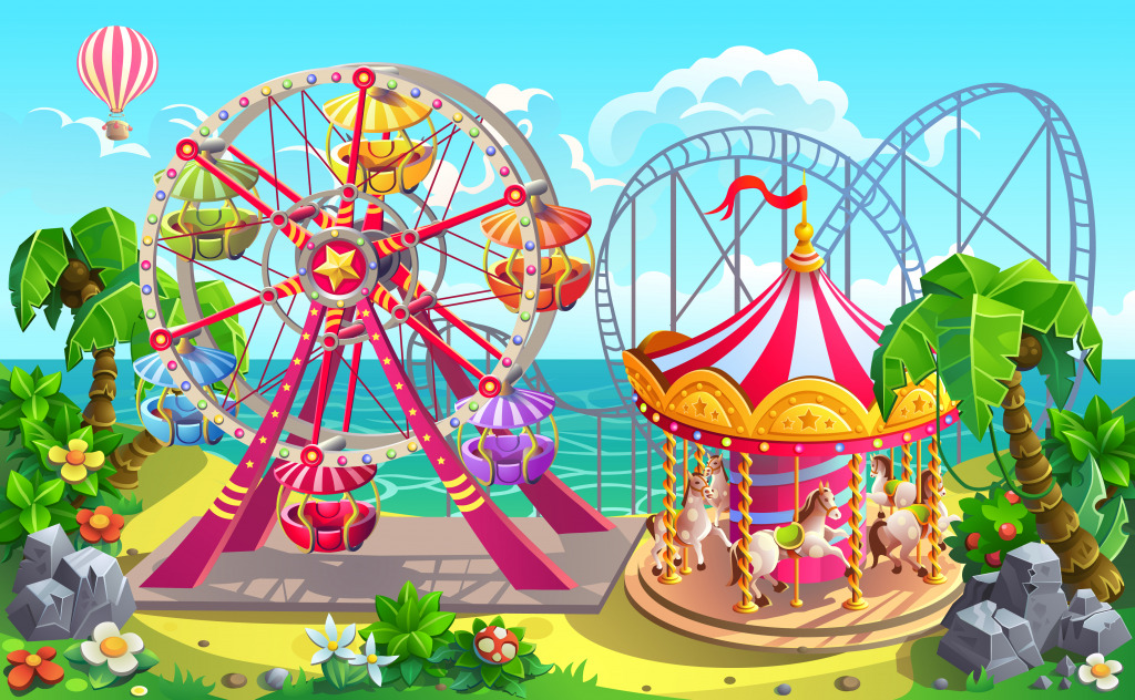 Amusement Park on a Tropical Beach jigsaw puzzle in Kids Puzzles puzzles on TheJigsawPuzzles.com