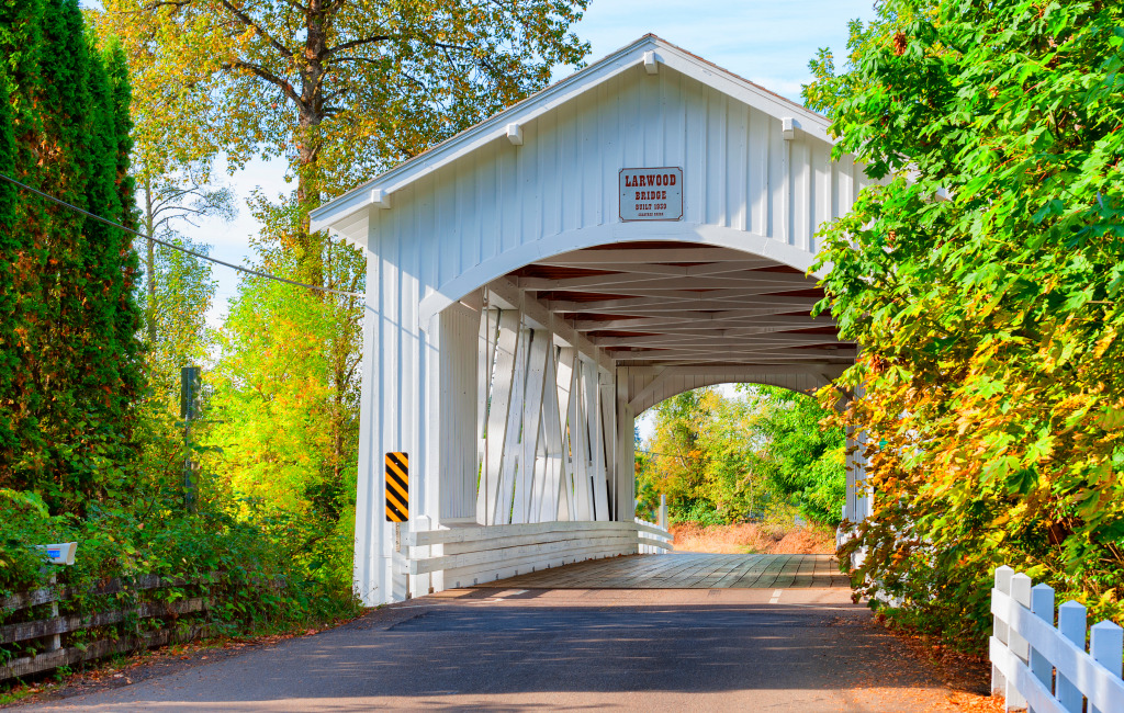 Larwood Covered Bridge, Oregon, USA jigsaw puzzle in Bridges puzzles on TheJigsawPuzzles.com