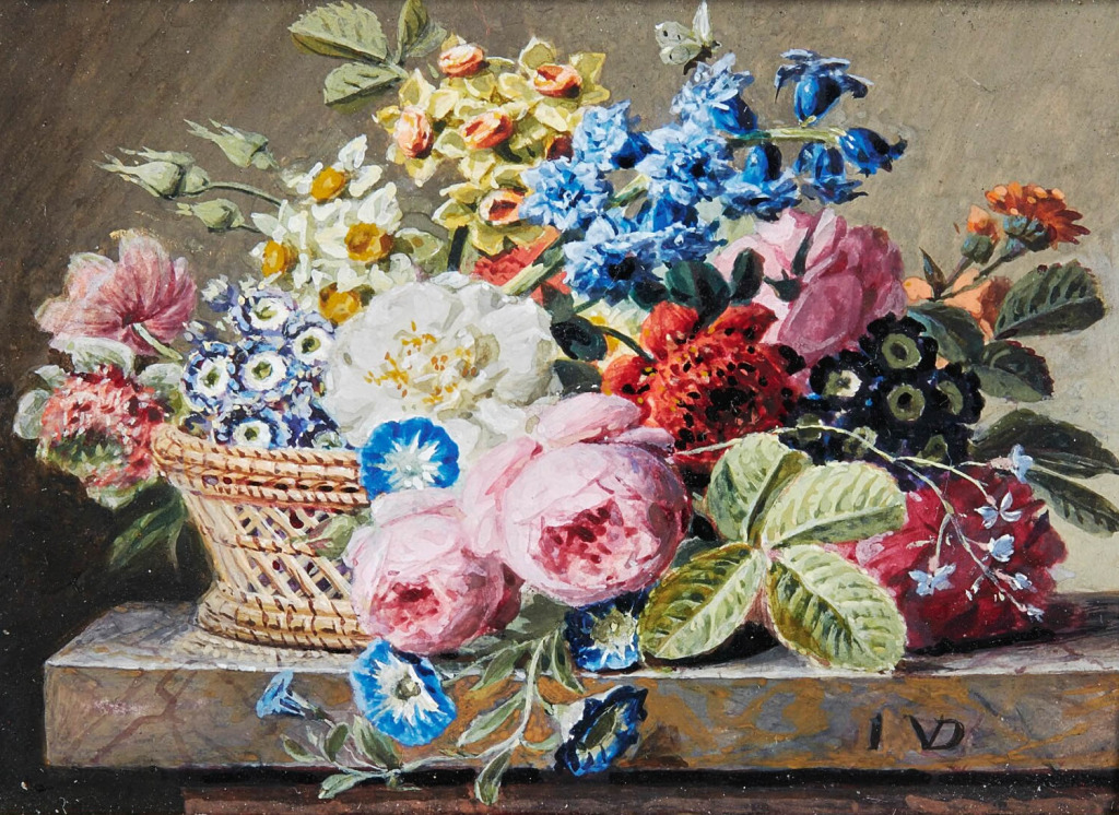 Still Life with Flowers and a Basket jigsaw puzzle in Flowers puzzles on TheJigsawPuzzles.com