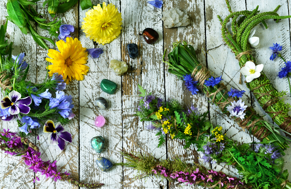 Herbs, Flowers and Crystals jigsaw puzzle in Flowers puzzles on TheJigsawPuzzles.com