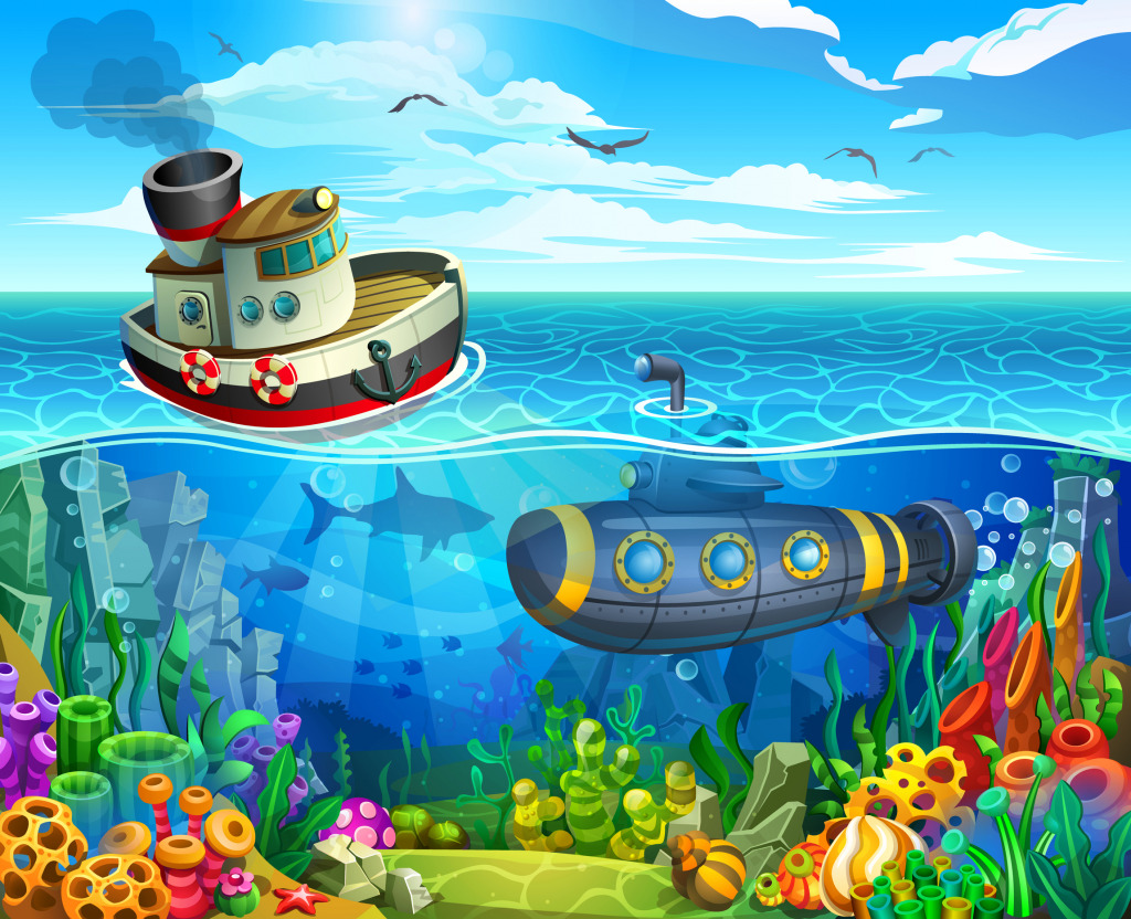 Submarine Approaches the Steamer jigsaw puzzle in Kids Puzzles puzzles on TheJigsawPuzzles.com