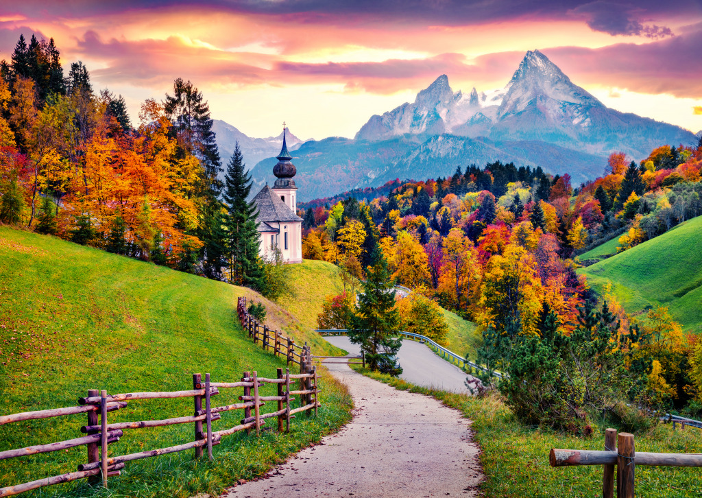 Maria Gern Church, Bavarian Alps jigsaw puzzle in Puzzle of the Day puzzles on TheJigsawPuzzles.com