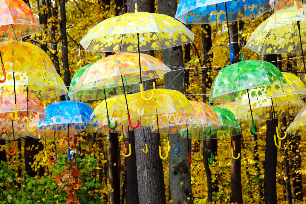 Umbrellas over the Park Alley jigsaw puzzle in Puzzle of the Day puzzles on TheJigsawPuzzles.com