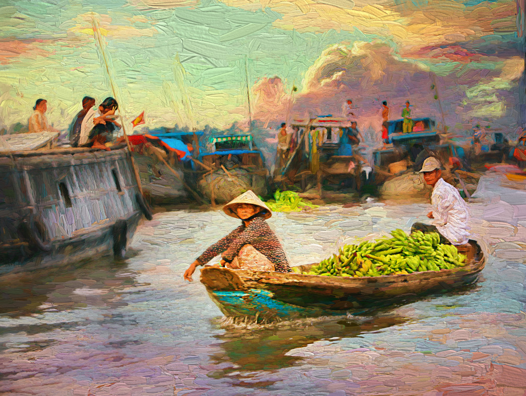 Vietnamese Fruit Sellers jigsaw puzzle in Fruits & Veggies puzzles on TheJigsawPuzzles.com