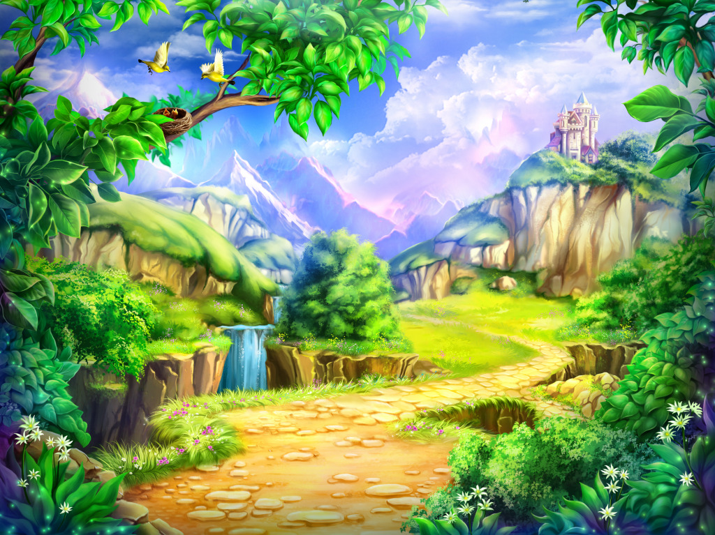 Fairytale Landscape with a Waterfall jigsaw puzzle in Waterfalls puzzles on TheJigsawPuzzles.com