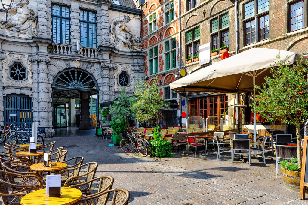 Street Cafe In Ghent, Belgium jigsaw puzzle in Puzzle of the Day puzzles on TheJigsawPuzzles.com