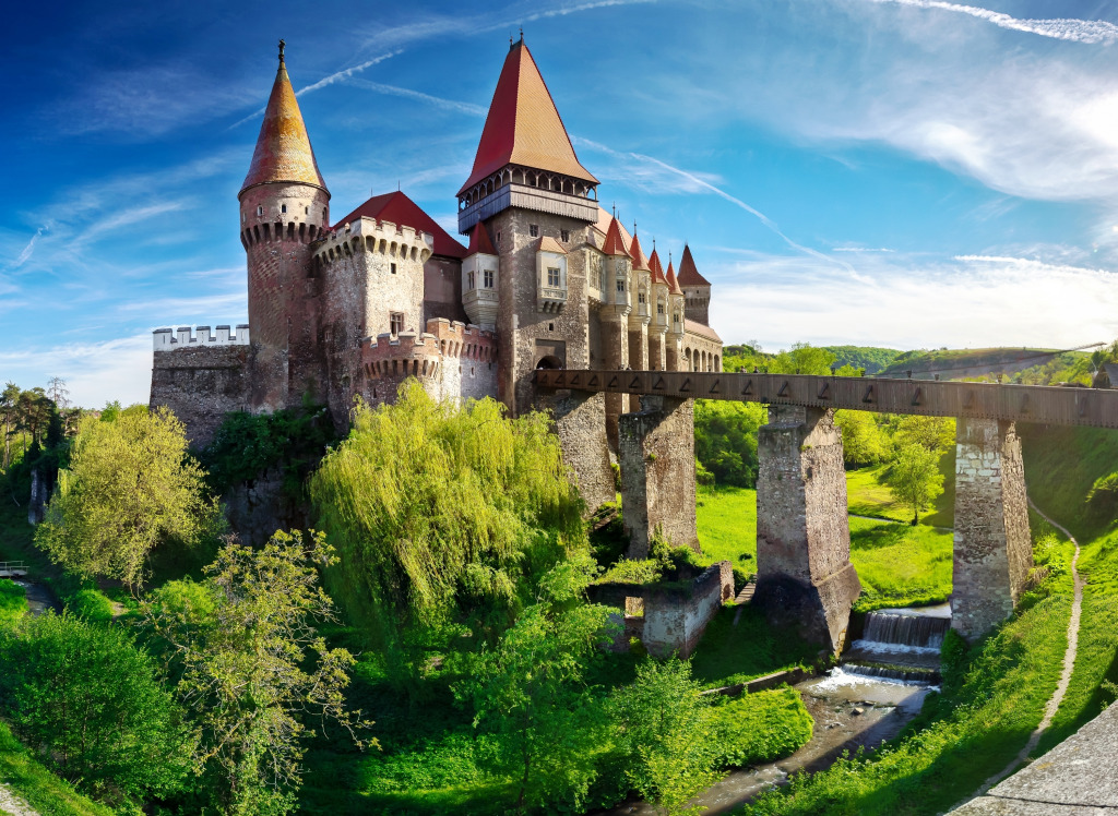 Corvin Castle with Bridge, Romania jigsaw puzzle in Castles puzzles on TheJigsawPuzzles.com