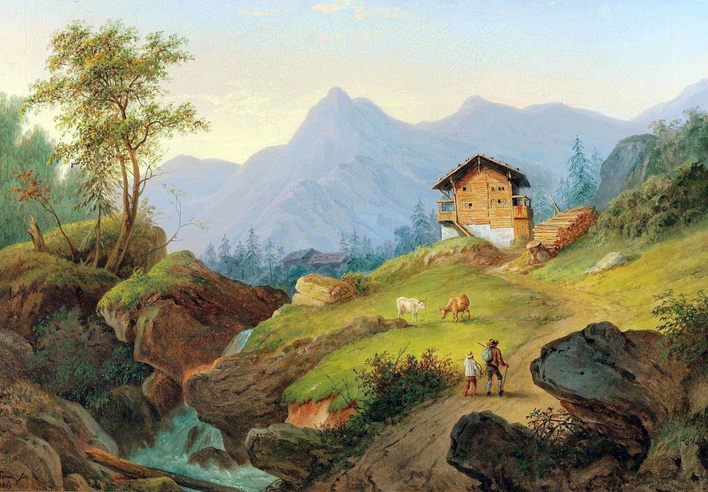 Mountain Landscape with a Traveller jigsaw puzzle in Piece of Art puzzles on TheJigsawPuzzles.com