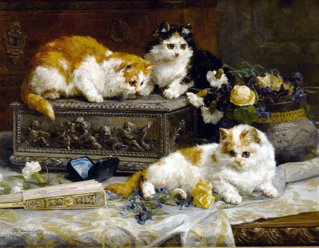 Three Watchful Kittens jigsaw puzzle in Piece of Art puzzles on TheJigsawPuzzles.com