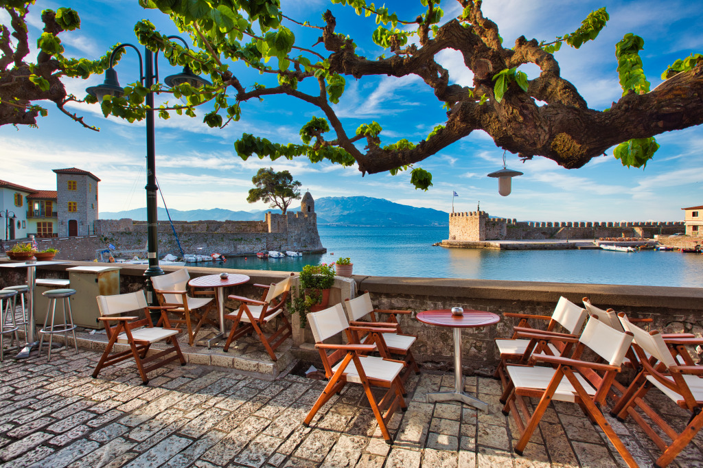 Greek Port Nafpaktos with Castle Walls jigsaw puzzle in Castles puzzles on TheJigsawPuzzles.com
